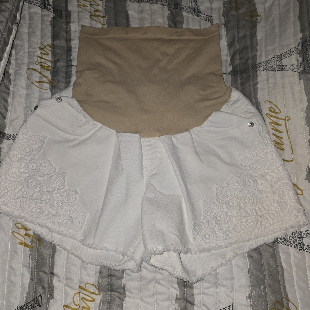 Indigo Blue High Waist White and Beige Lace Shorts